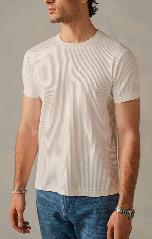 Classic White Textured Crew Neck T-Shirt