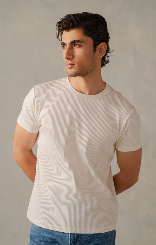 Classic White Textured Crew Neck T-Shirt
