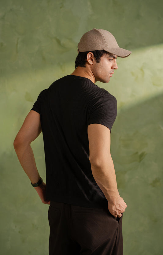 Black Textured Crew Neck T-Shirt