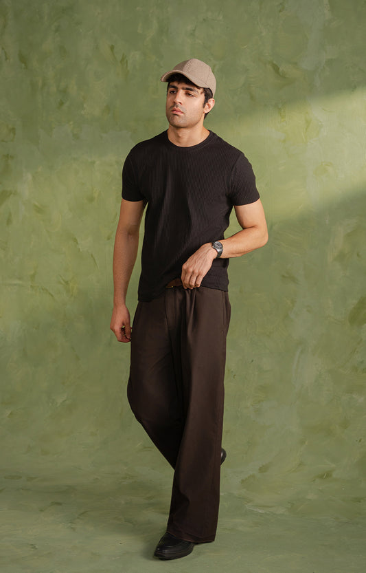Black Textured Crew Neck T-Shirt