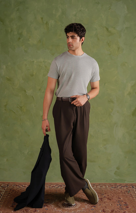 Light Grey Textured Crew Neck T-Shirt