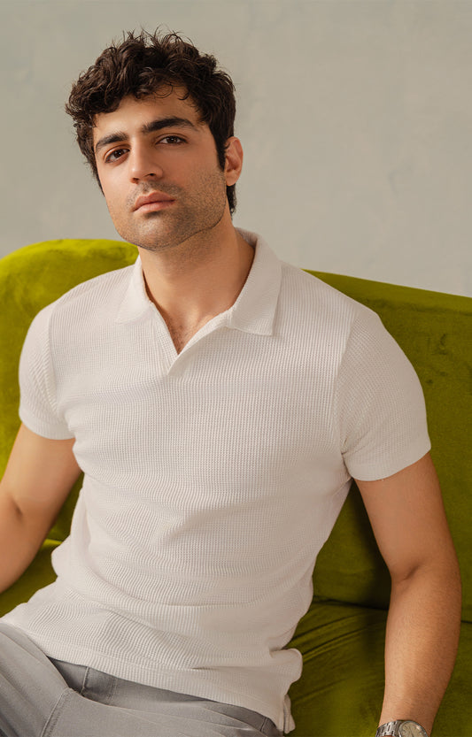 Classic White Textured Polo