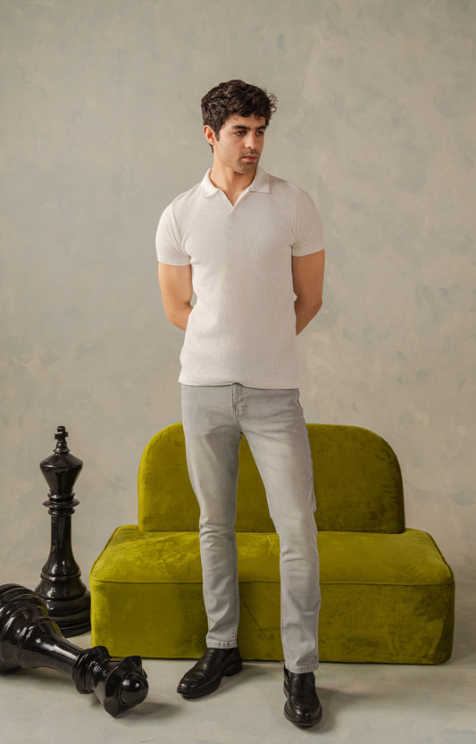 Classic White Textured Polo
