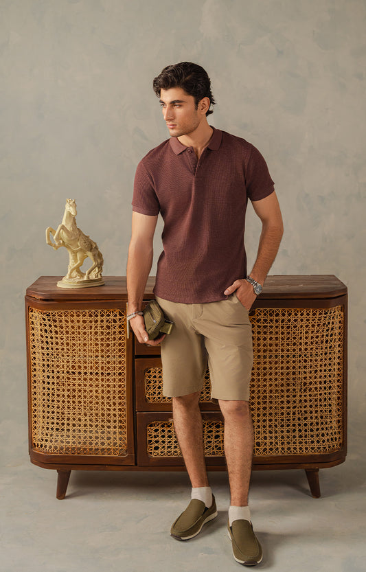 Dark Brown Textured Polo