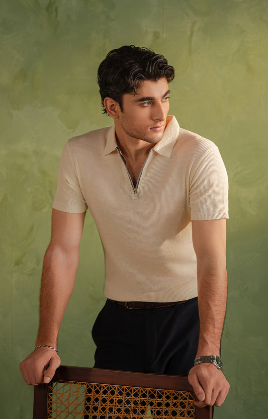 Off-White Knitted Zip Polo