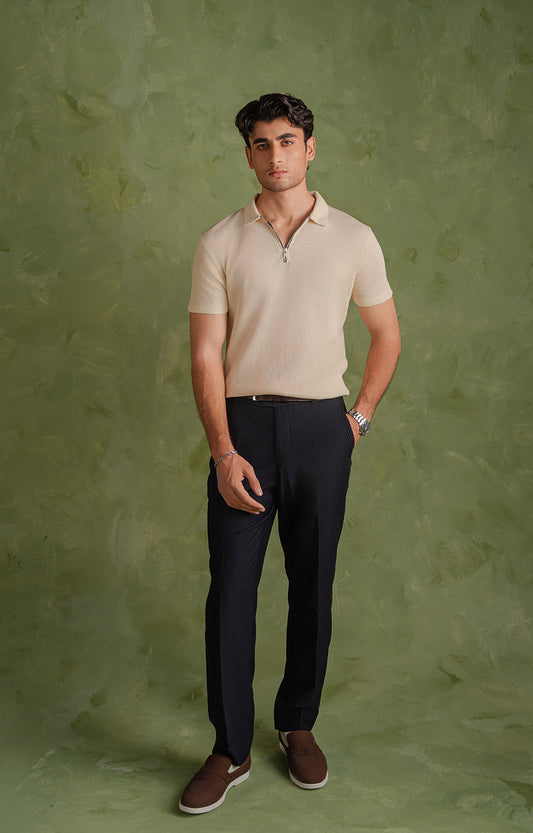 Off-White Knitted Zip Polo
