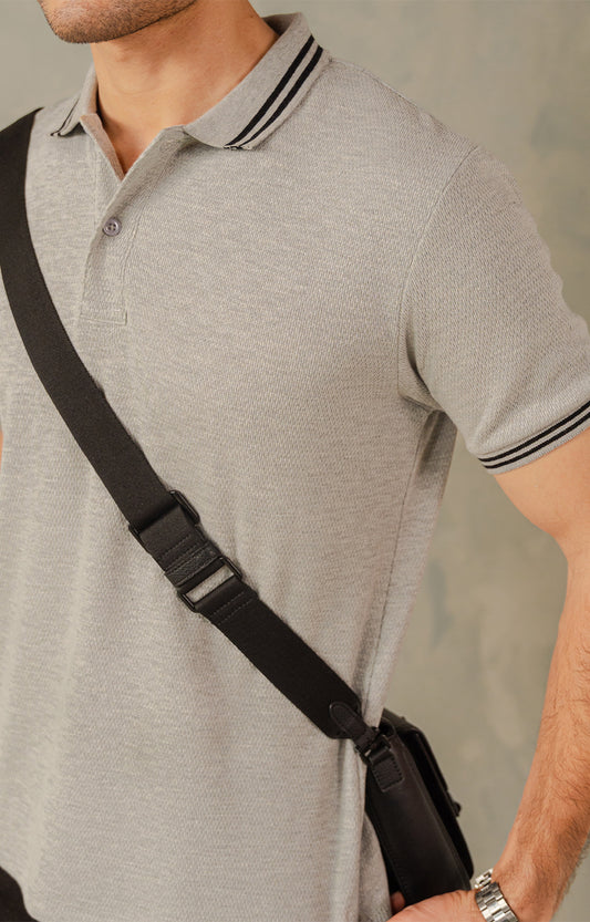 Light Grey Knitted Tipping Polo