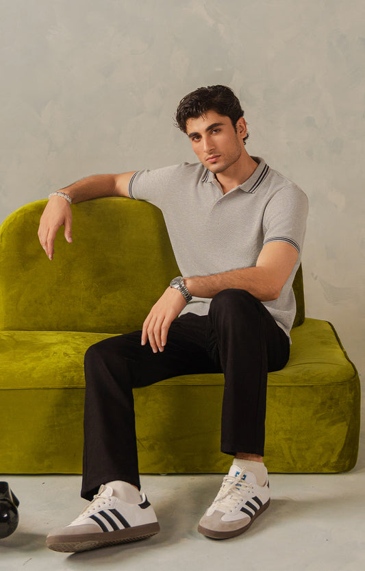 Light Grey Knitted Tipping Polo