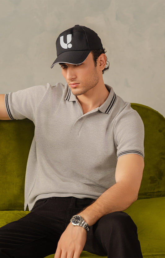 Light Grey Knitted Tipping Polo