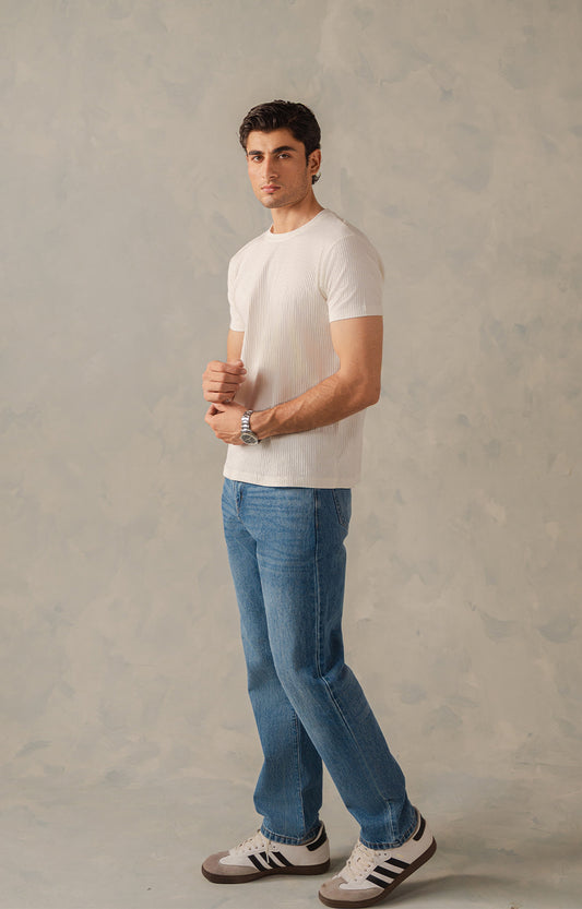 Classic White Textured Crew Neck T-Shirt