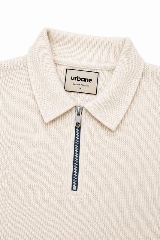Off-White Knitted Zip Polo