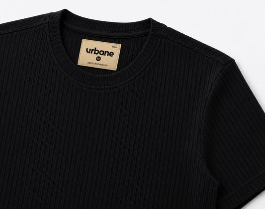 Black Textured Crew Neck T-Shirt