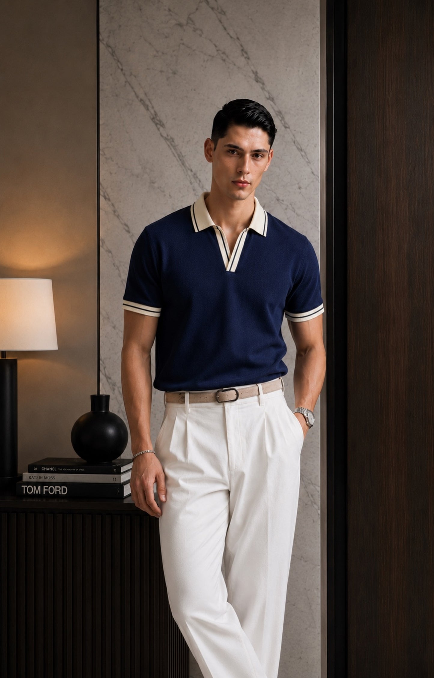 Navy Blue Tipping Knitted Polo