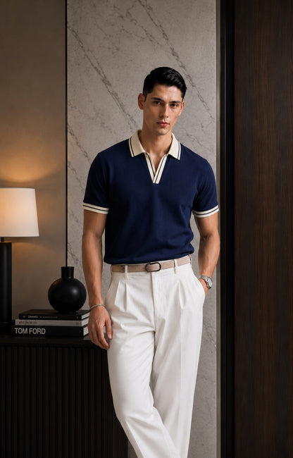 Navy Blue Tipping Knitted Polo