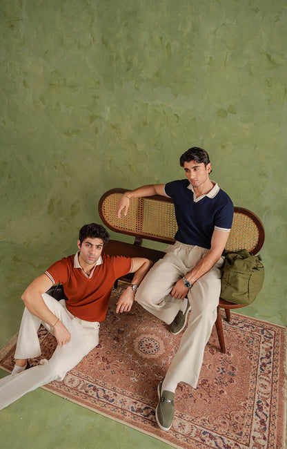 Navy Blue Tipping Knitted Polo