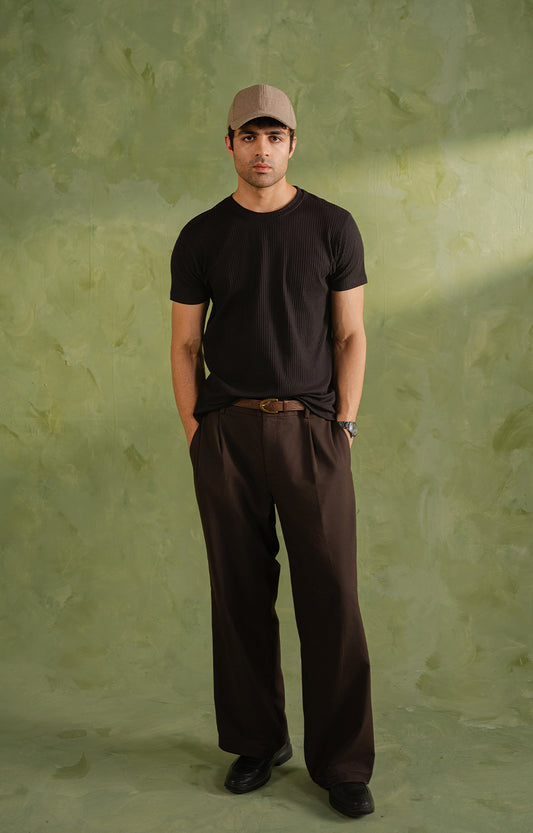 Black Textured Crew Neck T-Shirt