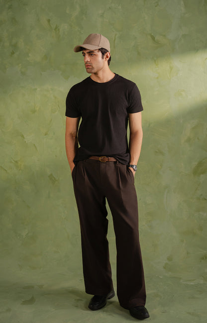 Black Textured Crew Neck T-Shirt