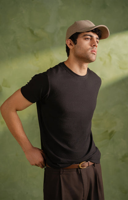 Black Textured Crew Neck T-Shirt