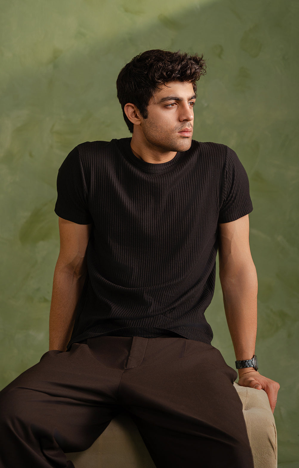 Black Textured Crew Neck T-Shirt