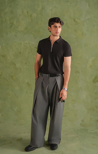 Black Knitted Zip Polo