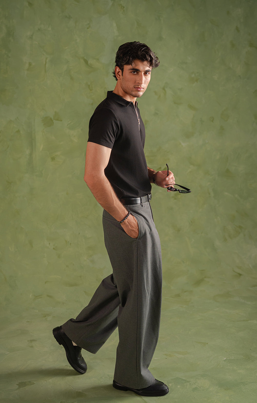 Black Knitted Zip Polo