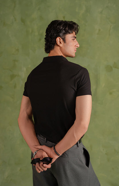 Black Knitted Zip Polo