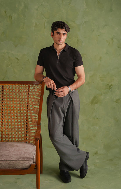 Black Knitted Zip Polo