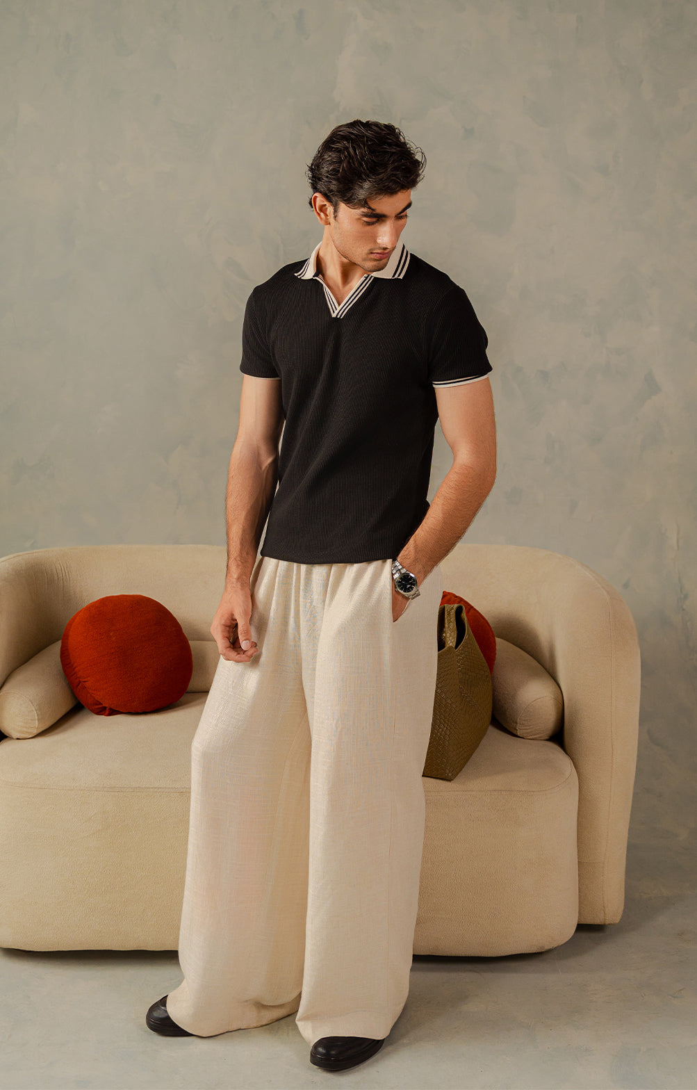 Black Tipping Knitted Polo