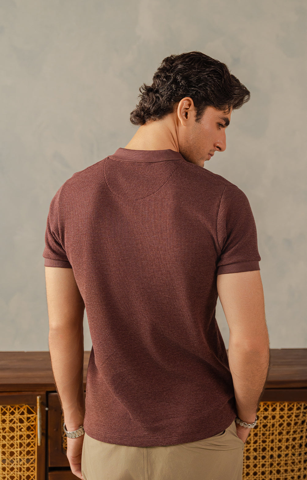 Dark Brown Textured Polo