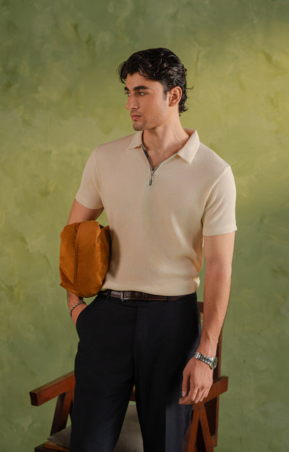 Off-White Knitted Zip Polo