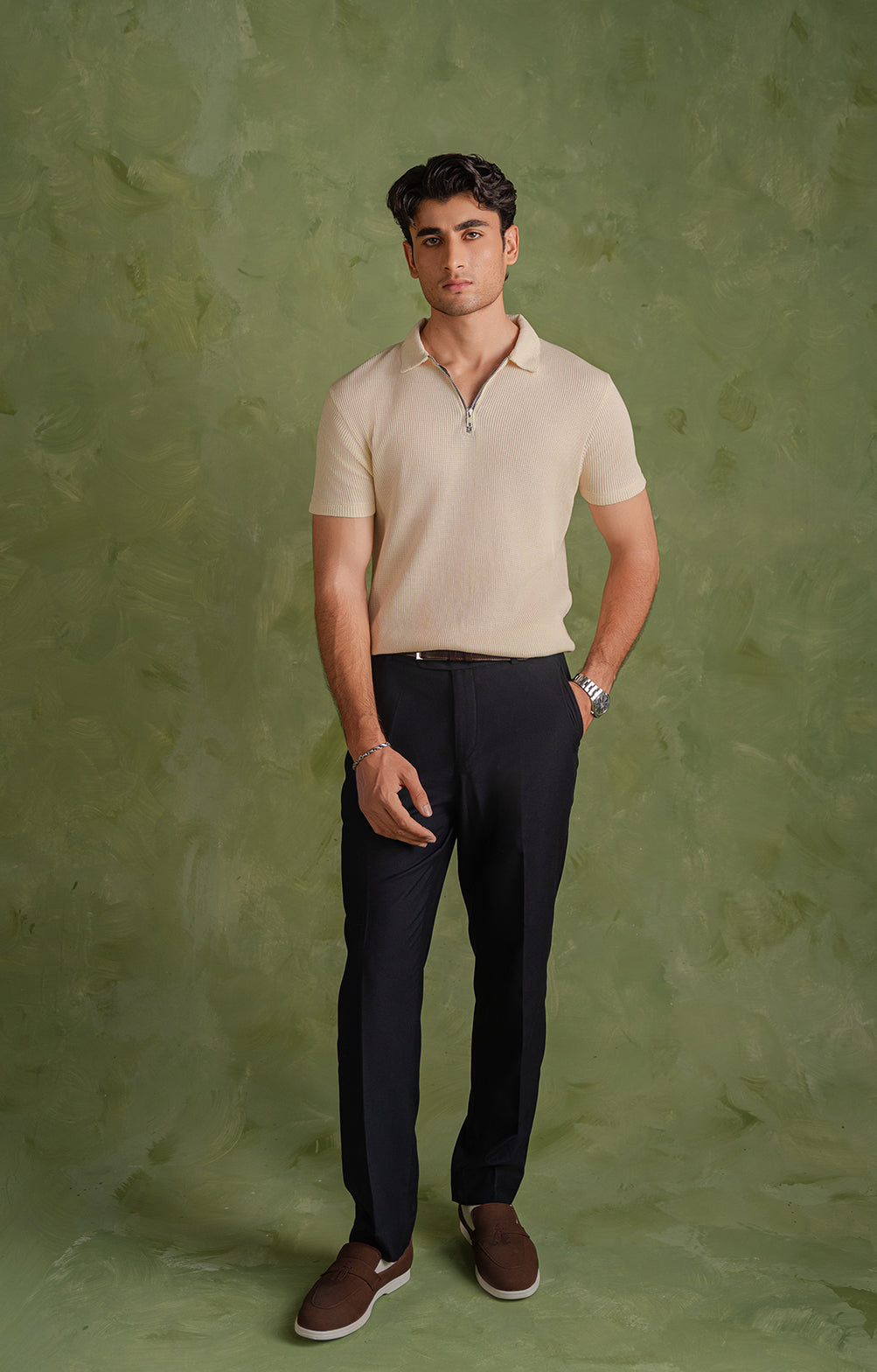 Off-White Knitted Zip Polo