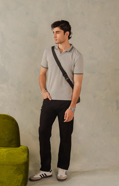 Light Grey Knitted Tipping Polo