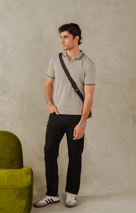 Light Grey Knitted Tipping Polo