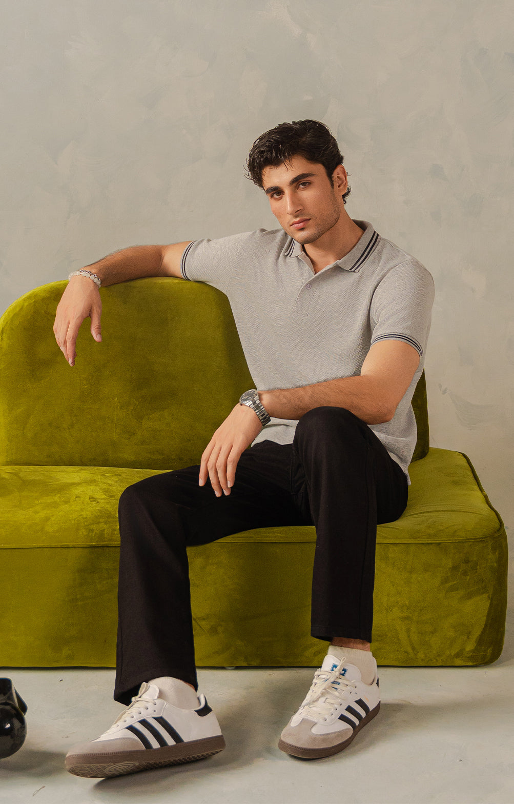 Light Grey Knitted Tipping Polo