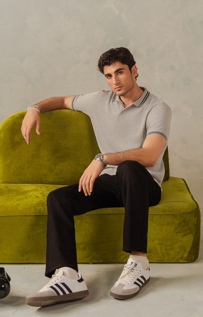 Light Grey Knitted Tipping Polo
