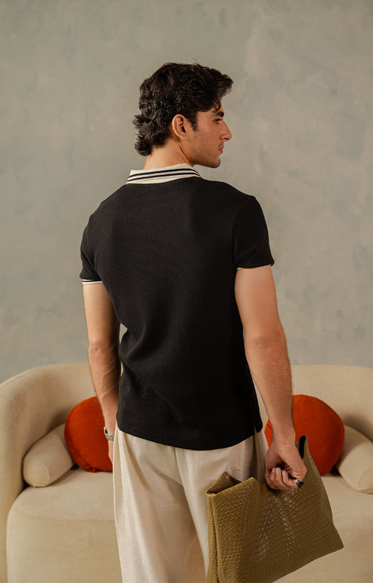 Black Tipping Knitted Polo