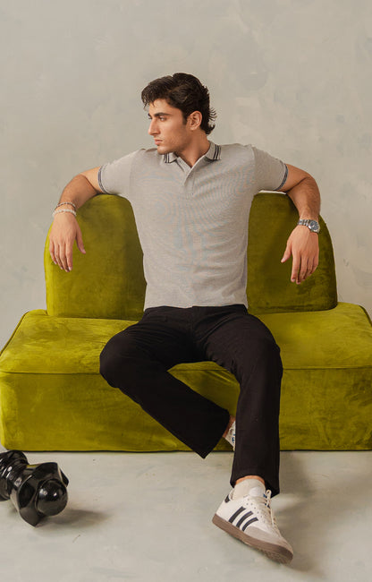 Light Grey Knitted Tipping Polo
