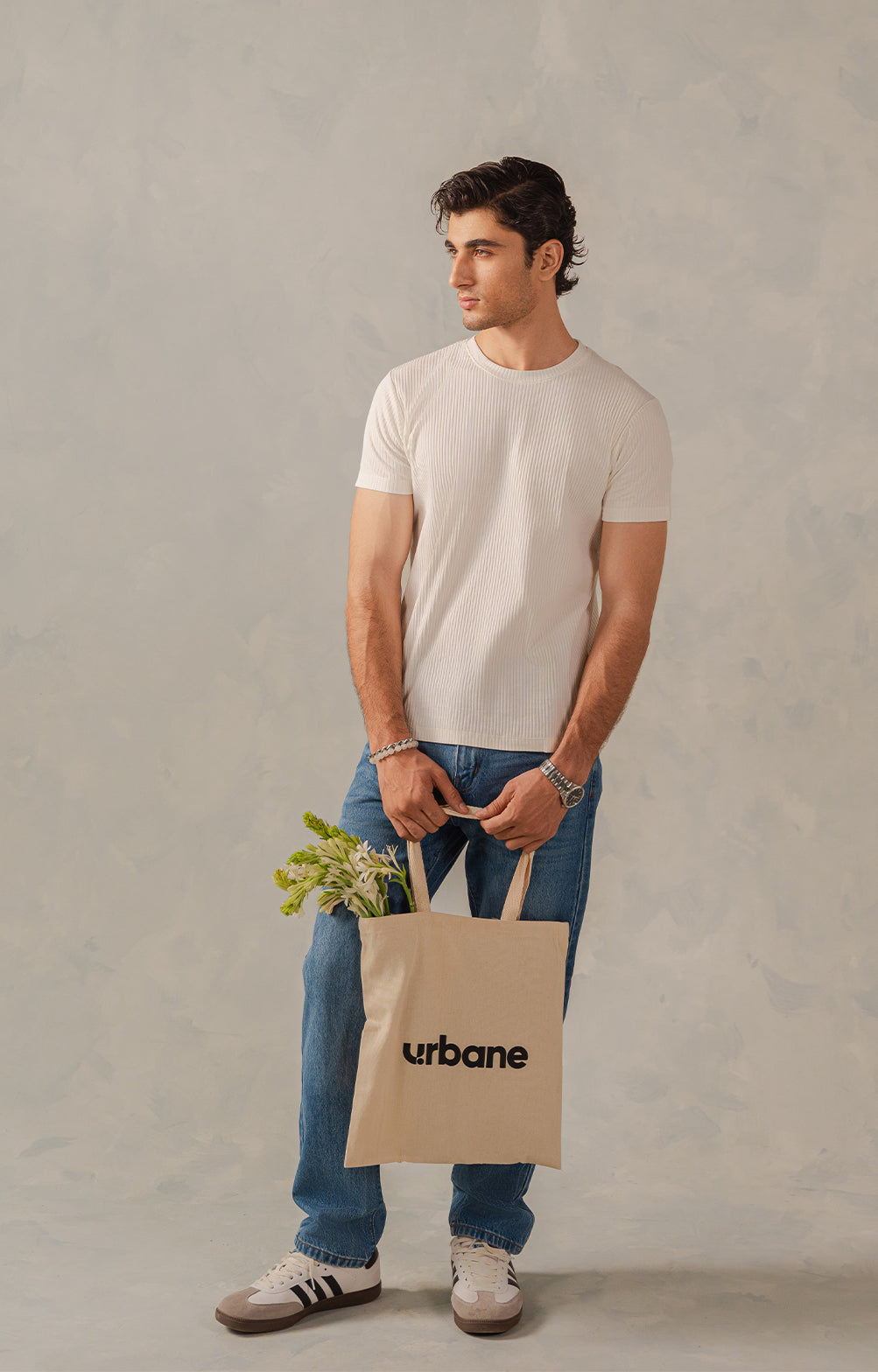 Classic White Textured Crew Neck T-Shirt