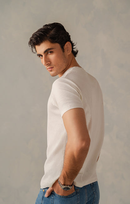 Classic White Textured Crew Neck T-Shirt