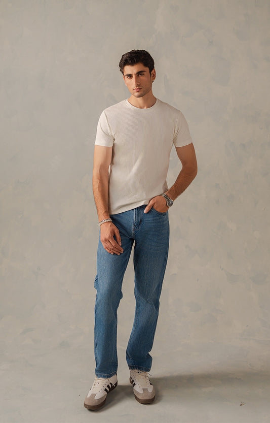 Classic White Textured Crew Neck T-Shirt