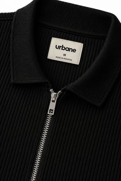 Black Knitted Zip Polo