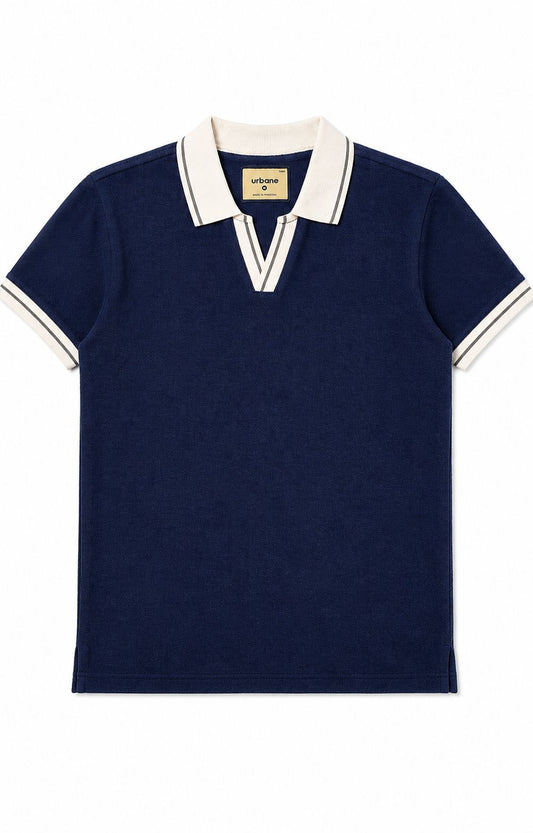 Navy Blue Tipping Knitted Polo