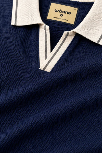 Navy Blue Tipping Knitted Polo