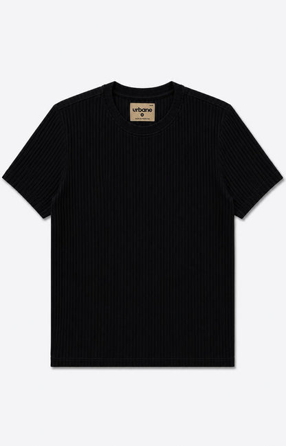 Black Textured Crew Neck T-Shirt