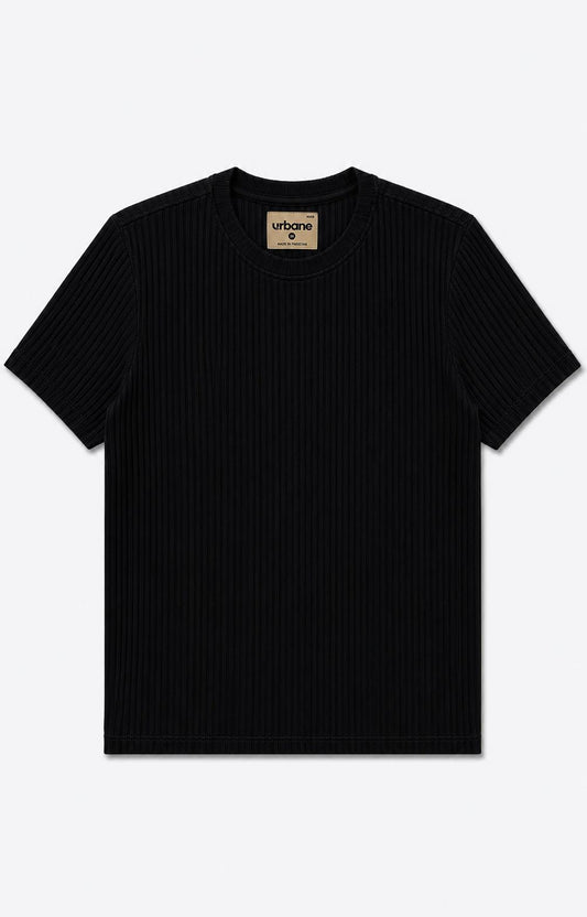 Black Textured Crew Neck T-Shirt